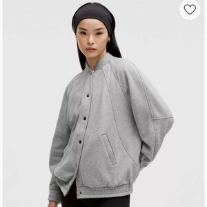 Lululemon Oversized Scuba Varsity Jacket Gray Varsity Jacket with Raglan Sleeves
